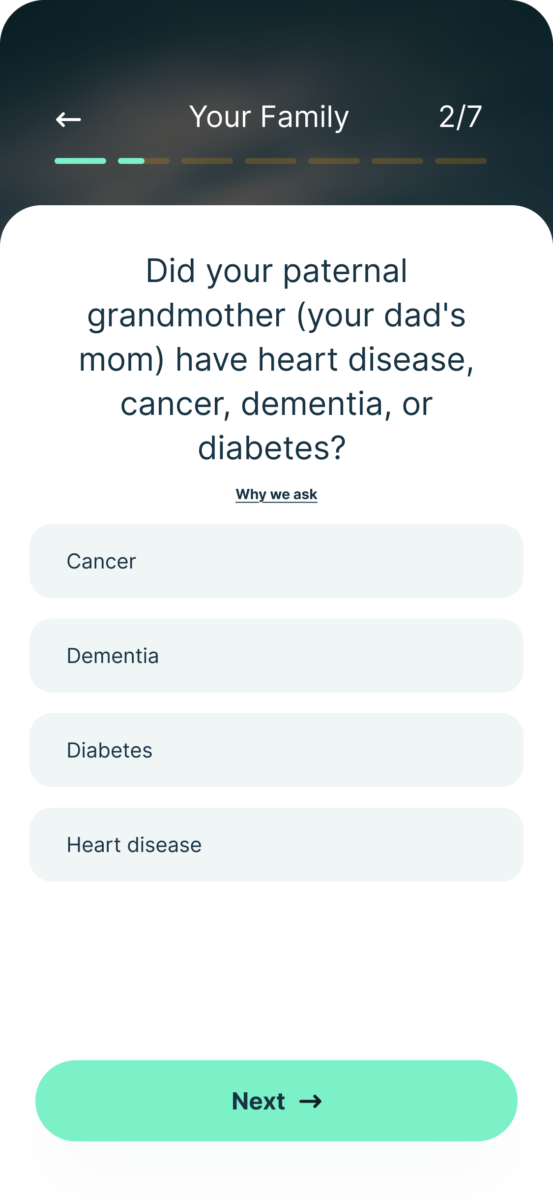 Health assessment questionnaire on mobile screen
